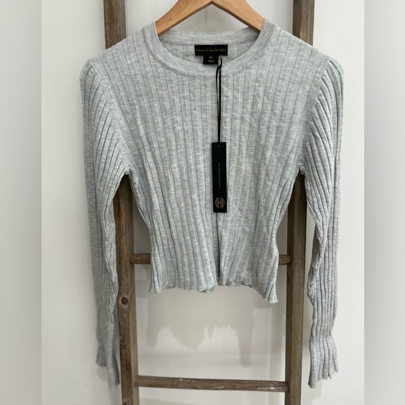 House of Harlow 1960 Tops - House of Harlow 1960 Gray Ribbed Long Sleeve Cropped Y2K Top Women’s Size L NWT